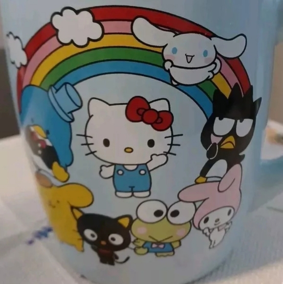HELLO KITTY & FRIENDS Blue 25oz Ceramic Doublesided Mug Rainbow My Melody Cats - Picture 3 of 5